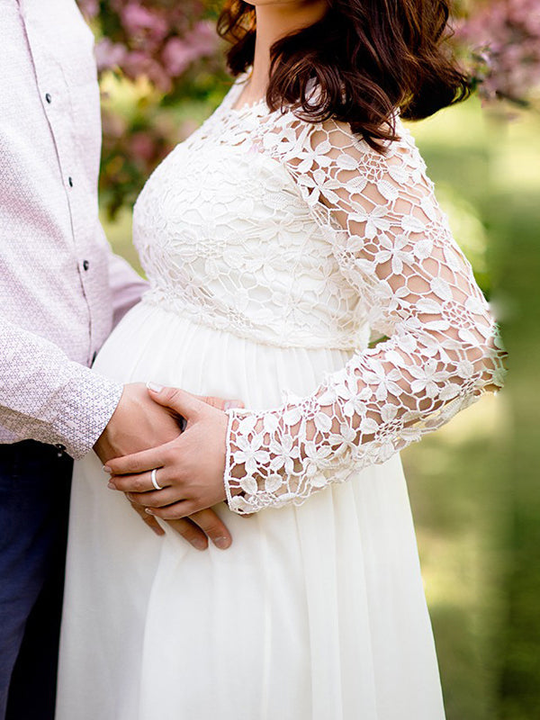 Robe Longue Maternité Élégante à Manches Longues pour Femme Enceinte 7
