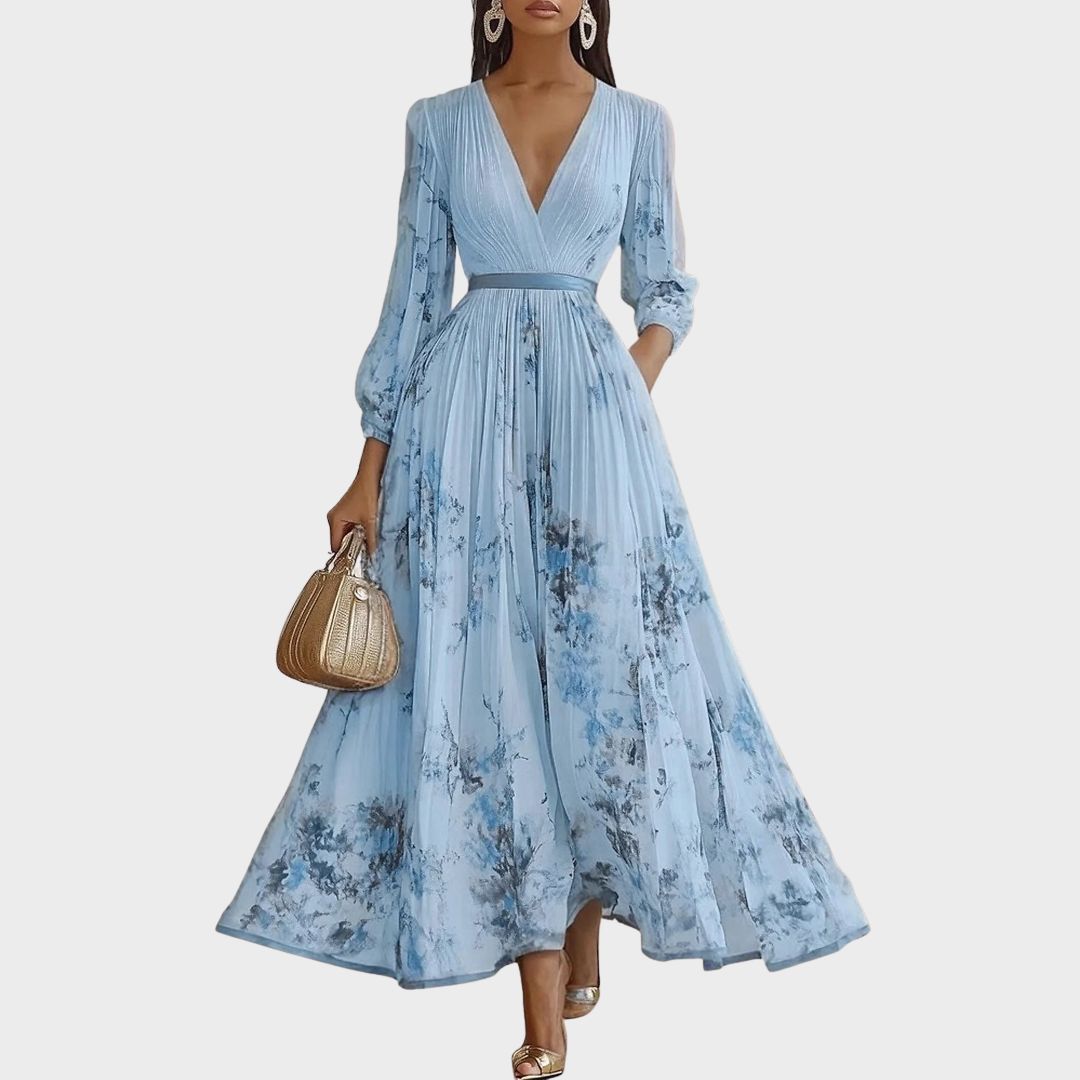 Robe Longue Plissée à Col en V pour Femmes 3