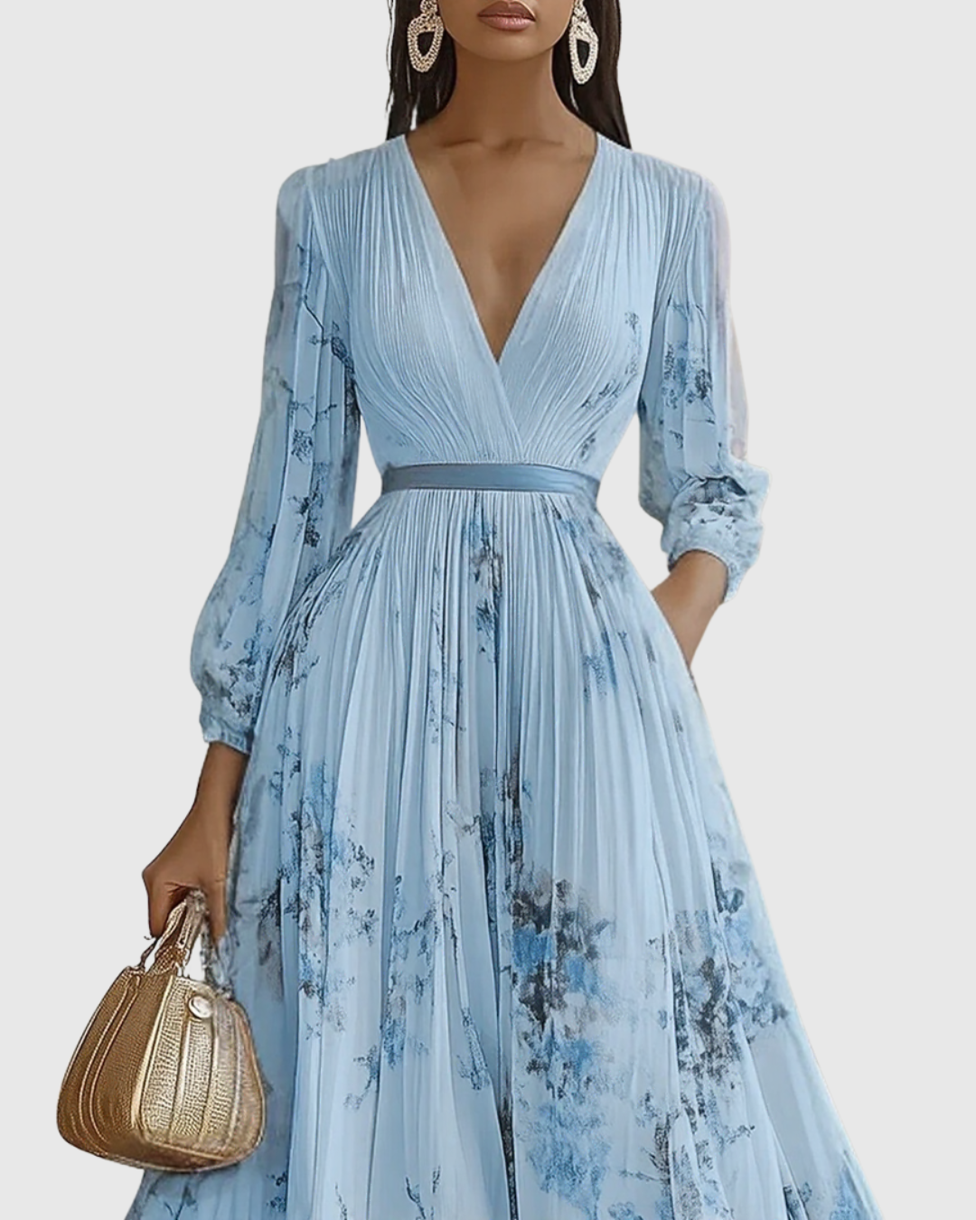 Robe Longue Plissée à Col en V pour Femmes 4