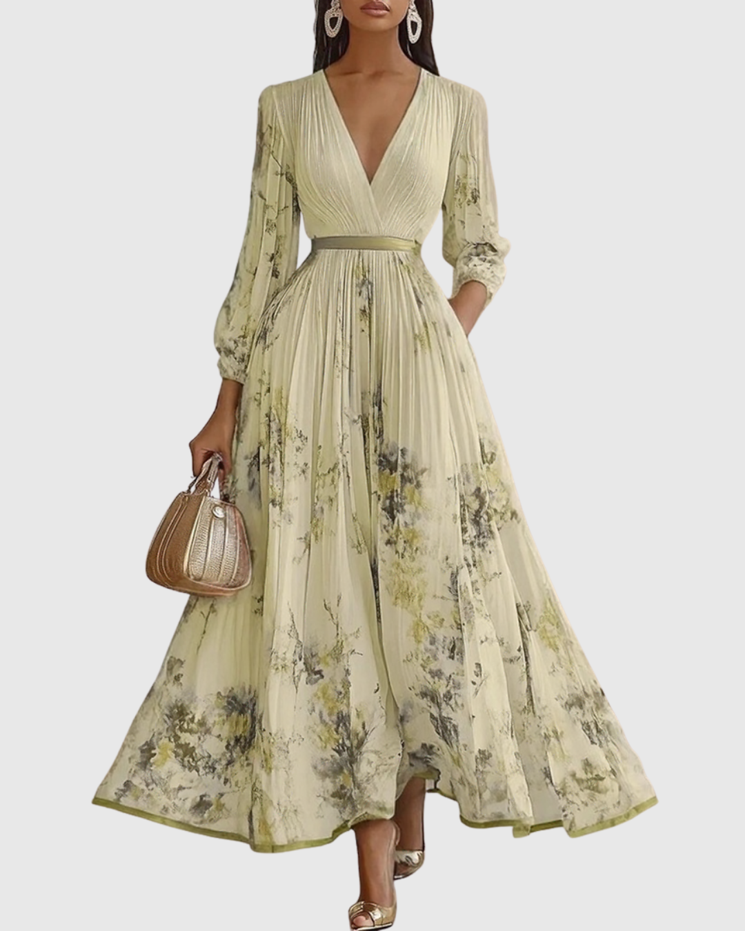 Robe Longue Plissée à Col en V pour Femmes 7