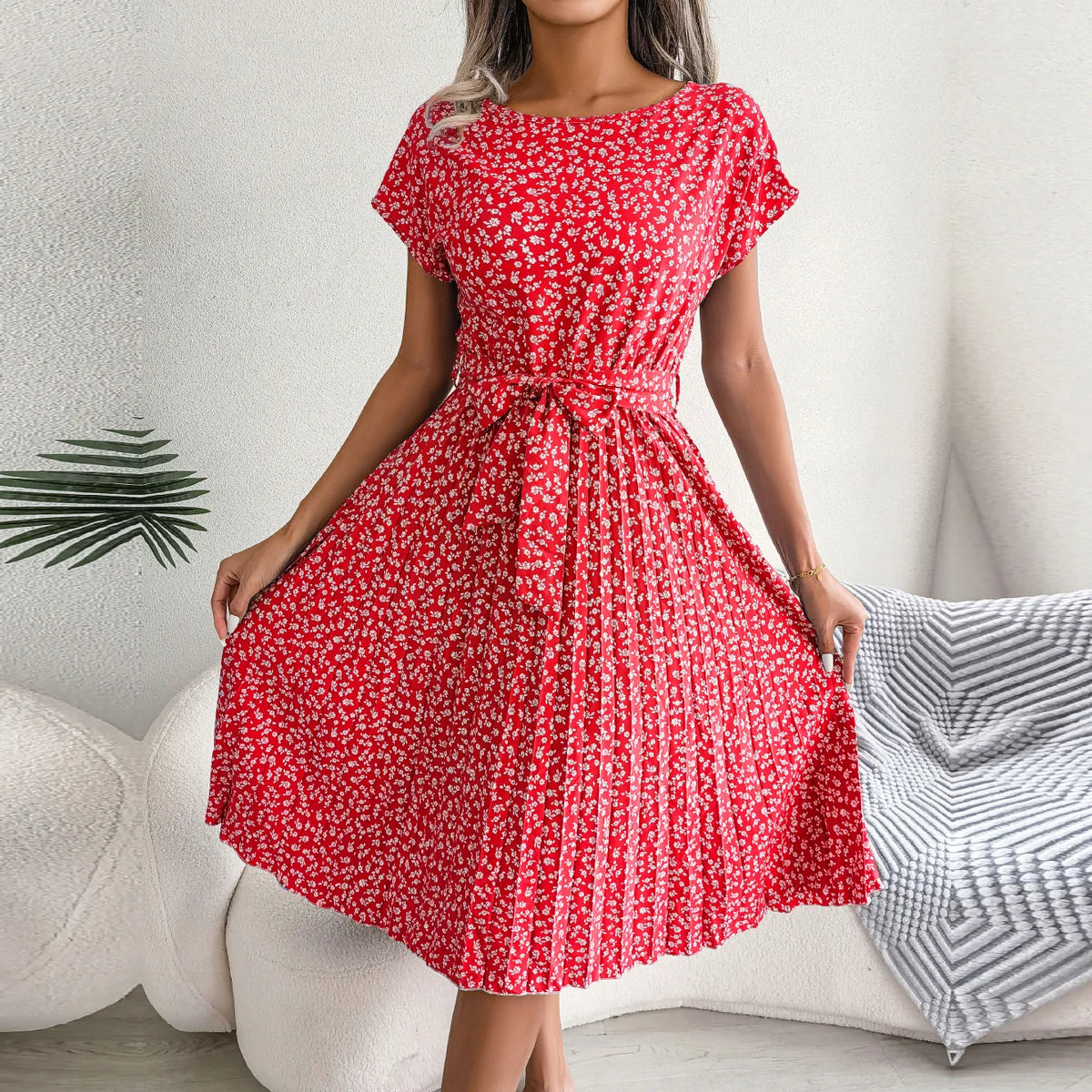 Robe Longue Plissée à Fleurs pour Femmes Chic 12