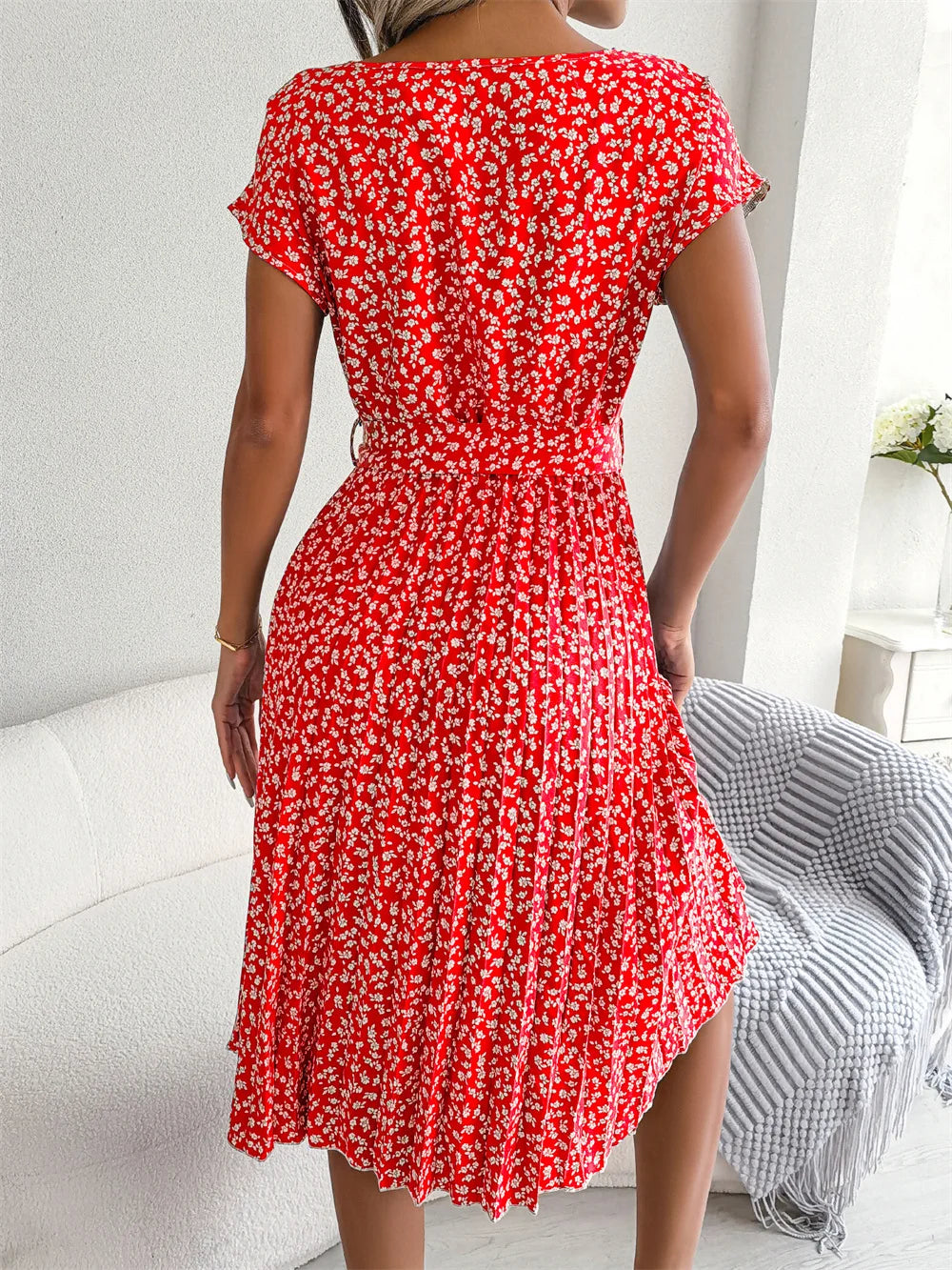 Robe Longue Plissée à Fleurs pour Femmes Chic 1
