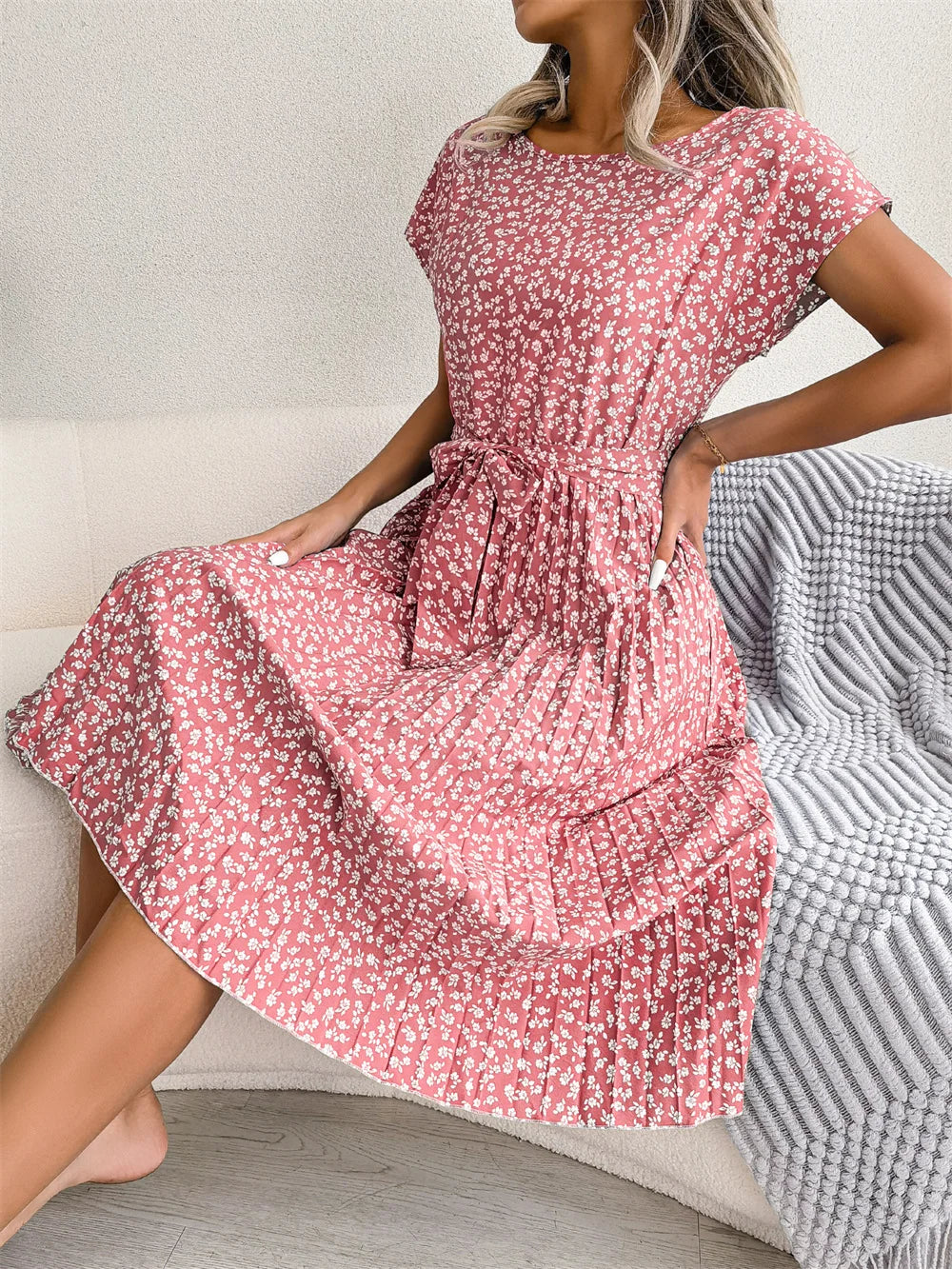Robe Longue Plissée à Fleurs pour Femmes Chic 2