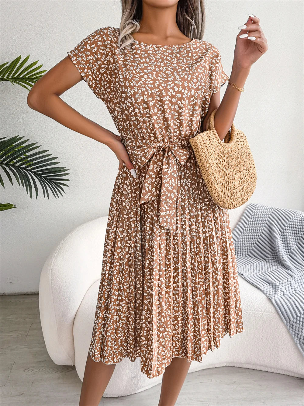 Robe Longue Plissée à Fleurs pour Femmes Chic 3