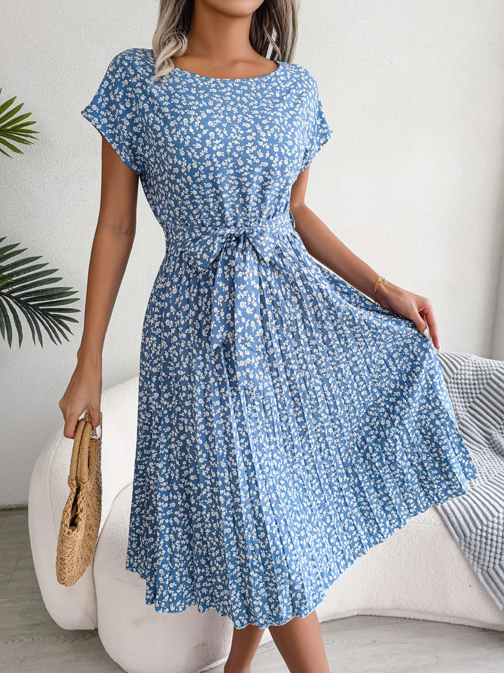 Robe Longue Plissée à Fleurs pour Femmes Chic 4