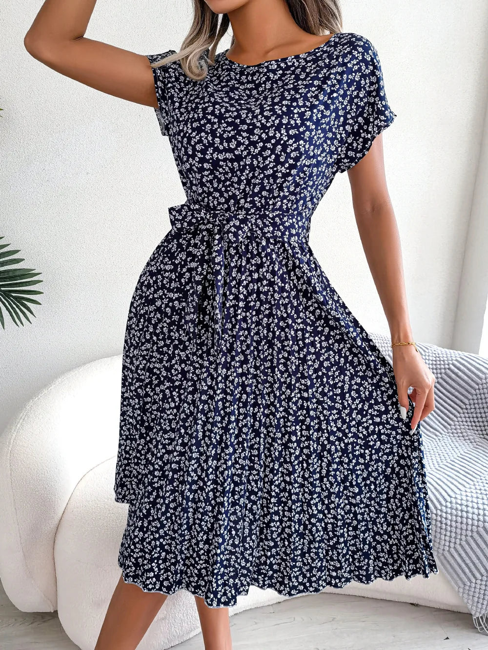 Robe Longue Plissée à Fleurs pour Femmes Chic 5