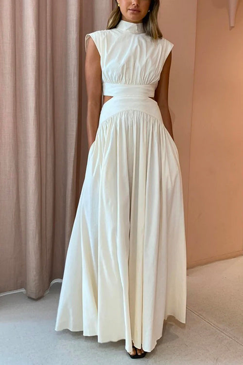 Robe Longue Trapèze à Col Montant pour Femme 0
