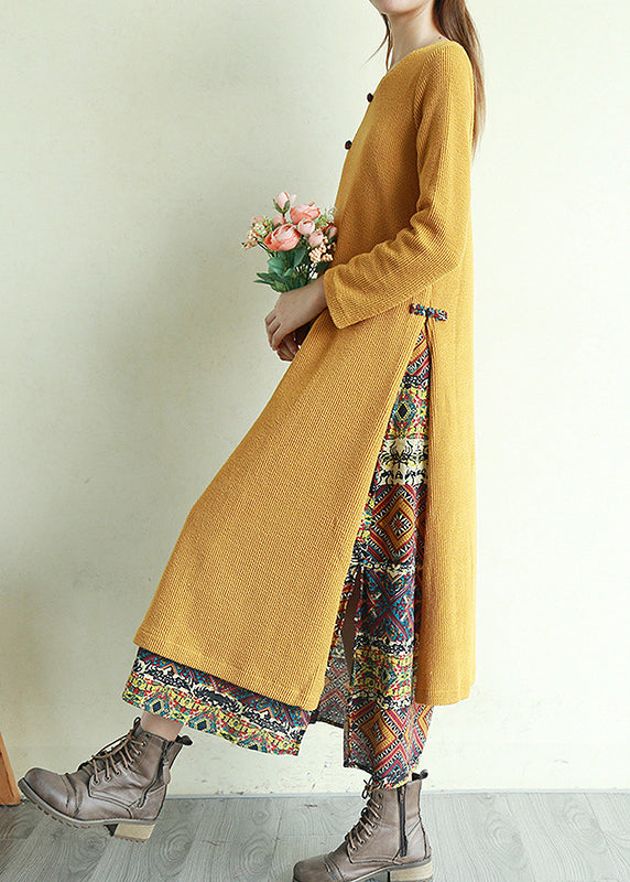 Robe Longue Vintage à Boutons Col en V 0