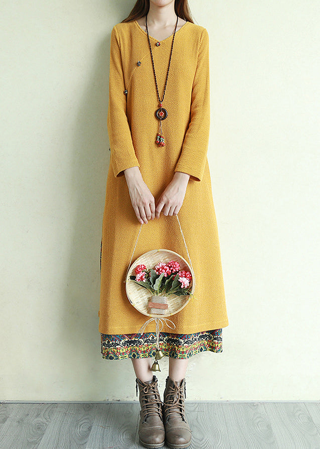 Robe Longue Vintage à Boutons Col en V 3