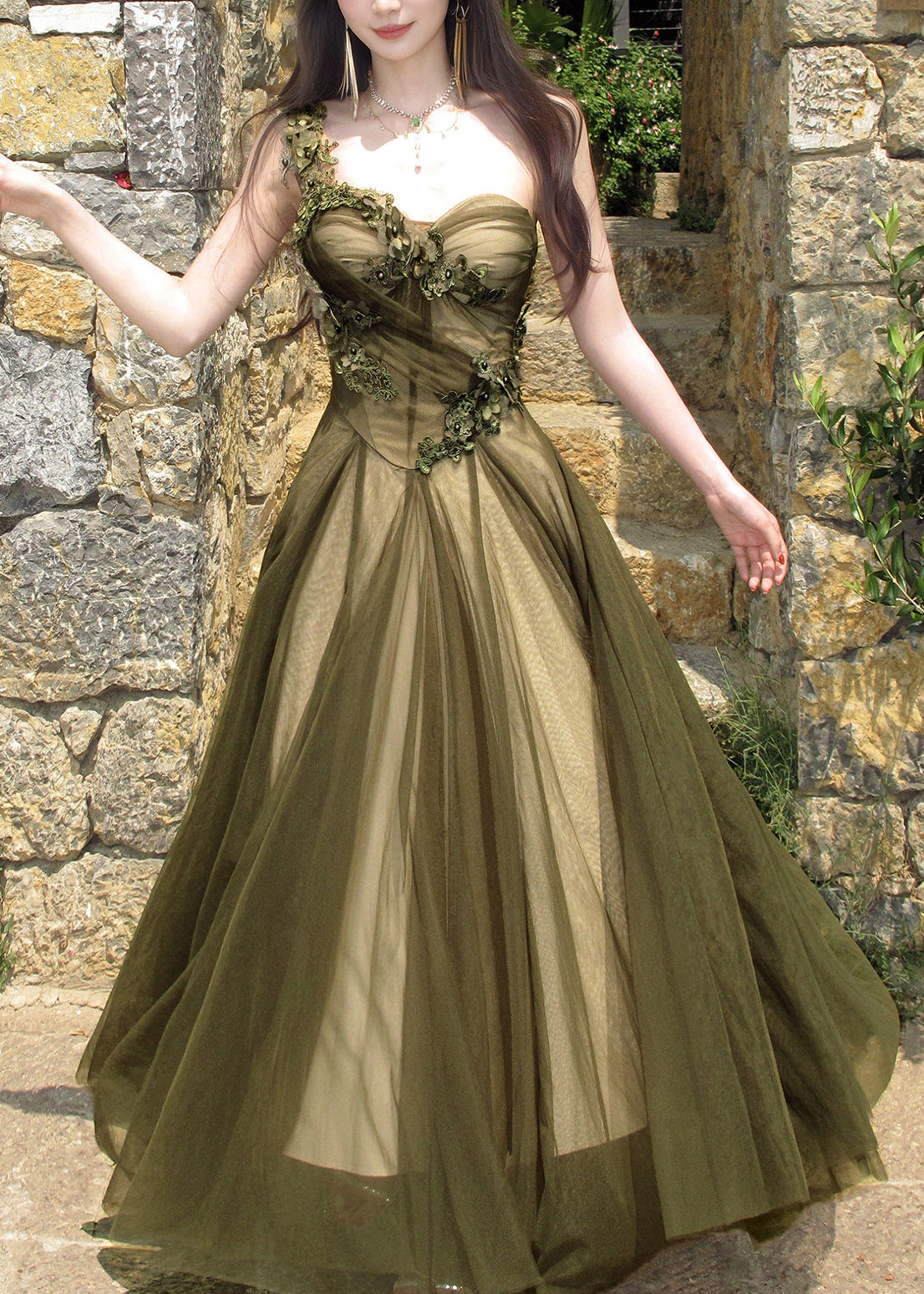Robe Longue à Bretelles Spaghetti Motif Floral 1