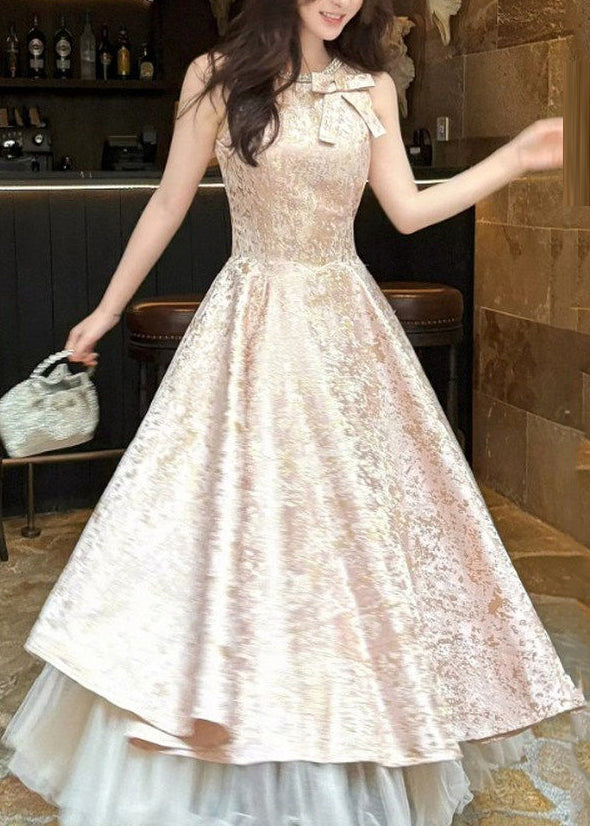 Robe Longue à Col Rond avec Nœud pour Femme 1