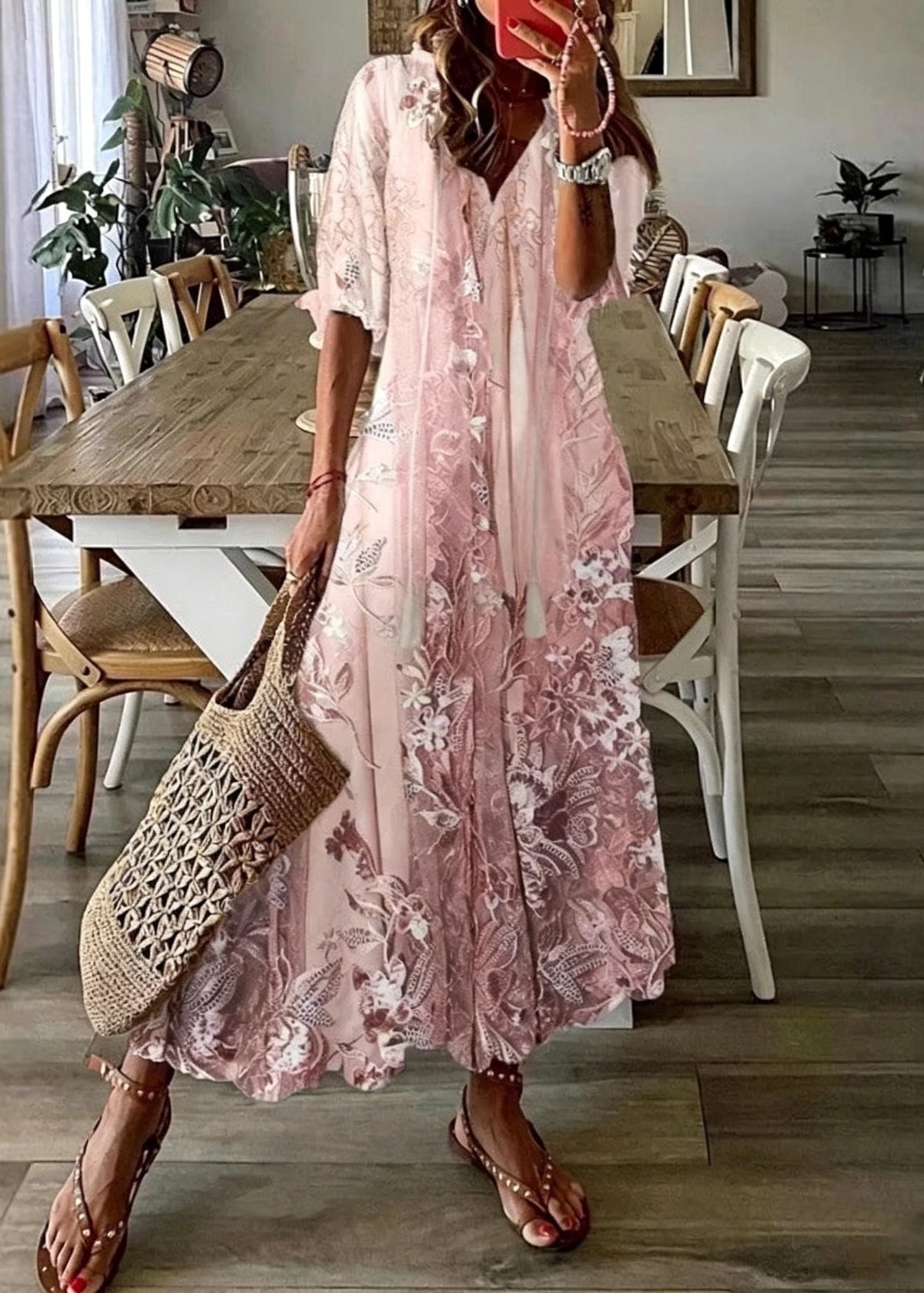 Robe Longue à Col en V pour Femme 0