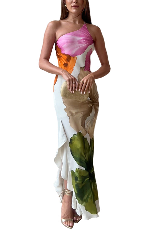 Robe Longue à Imprimé Floral Drapée 0