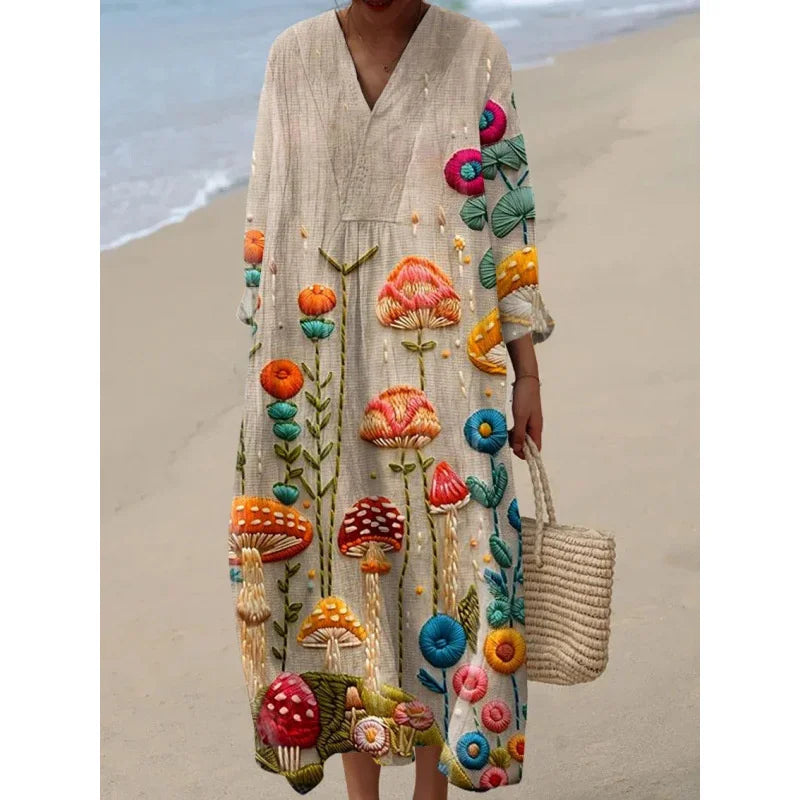 Robe Longue à Manches Longues pour Femme en V-Cou à Blocs de Couleurs 11