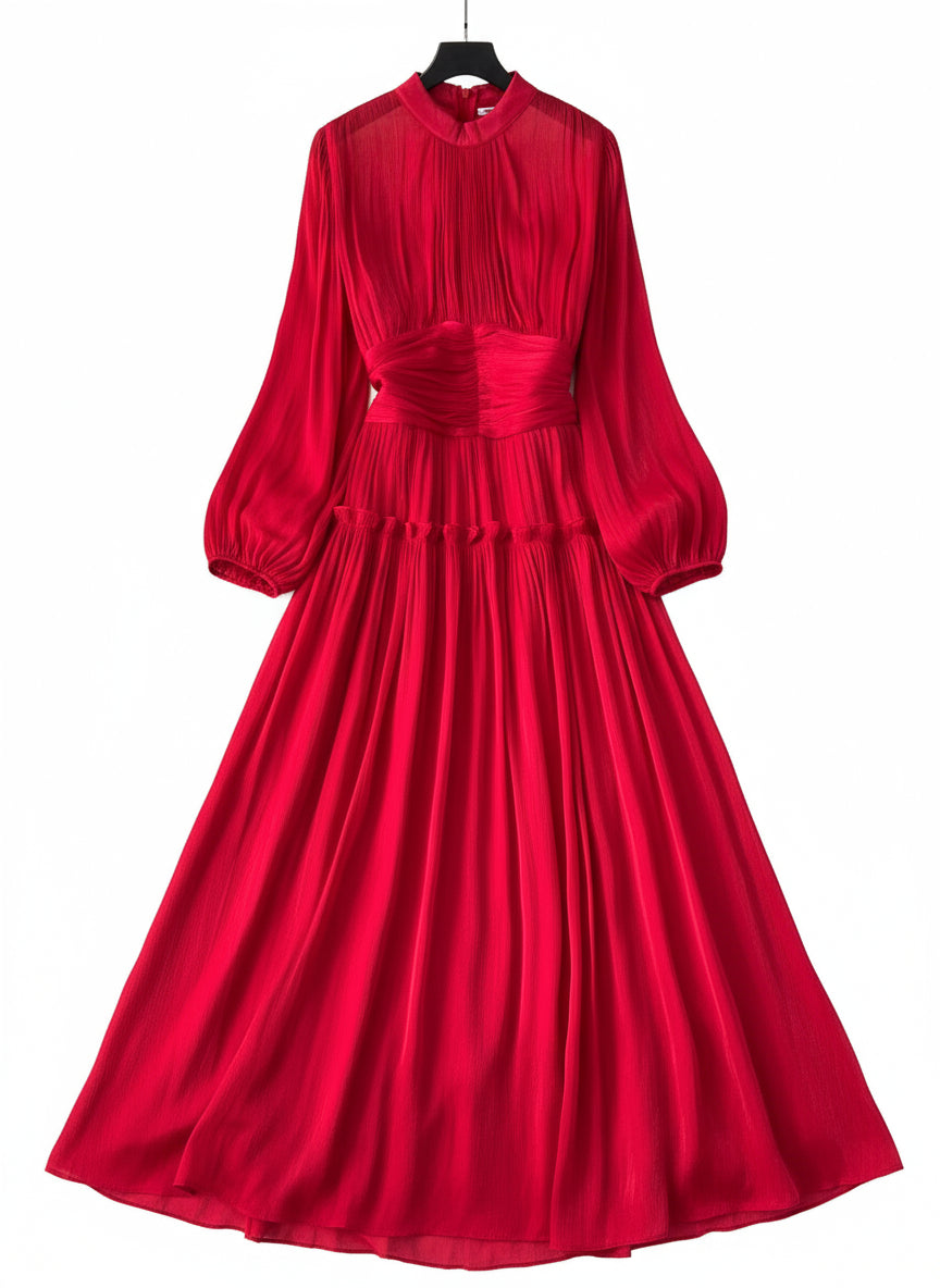 Robe Longue à Manches pour Femmes en Patchwork Rouge 0