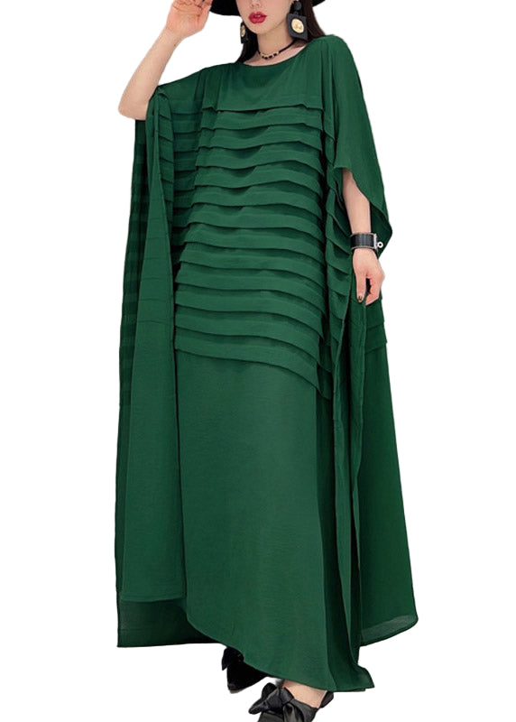 Robe Longue à Rayures en Chiffon pour Femme avec Manches Chauve-Souris 0
