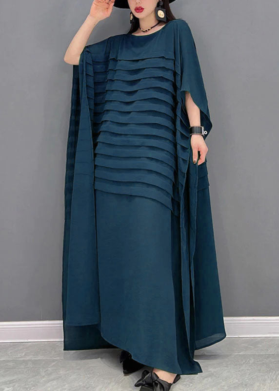 Robe Longue à Rayures en Chiffon pour Femme avec Manches Chauve-Souris 4