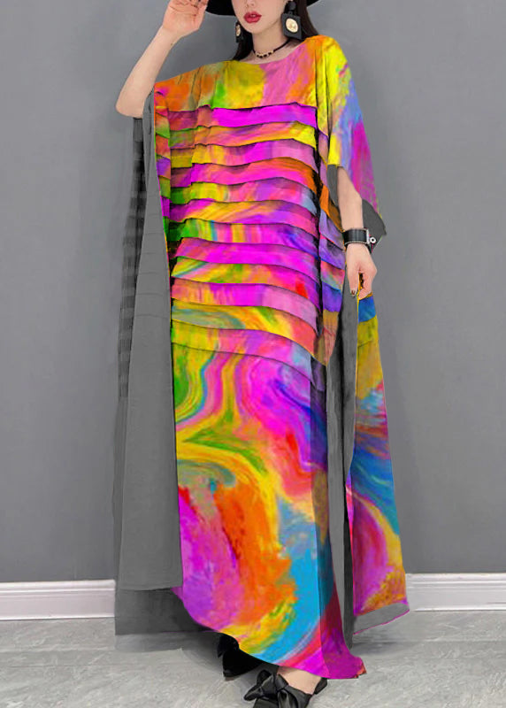 Robe Longue à Rayures en Chiffon pour Femme avec Manches Chauve-Souris 8