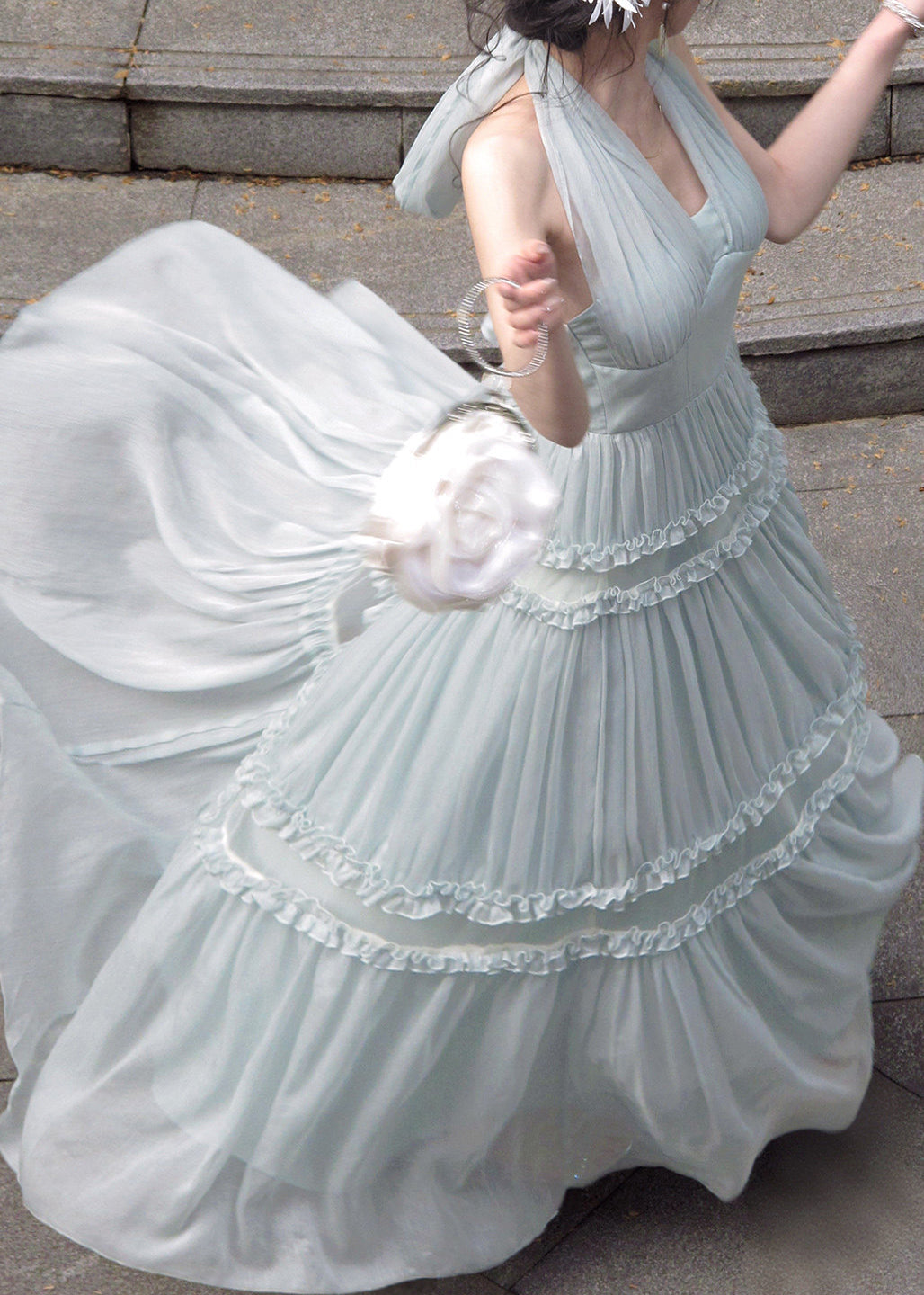 Robe Longue à Volants Sans Manches 0