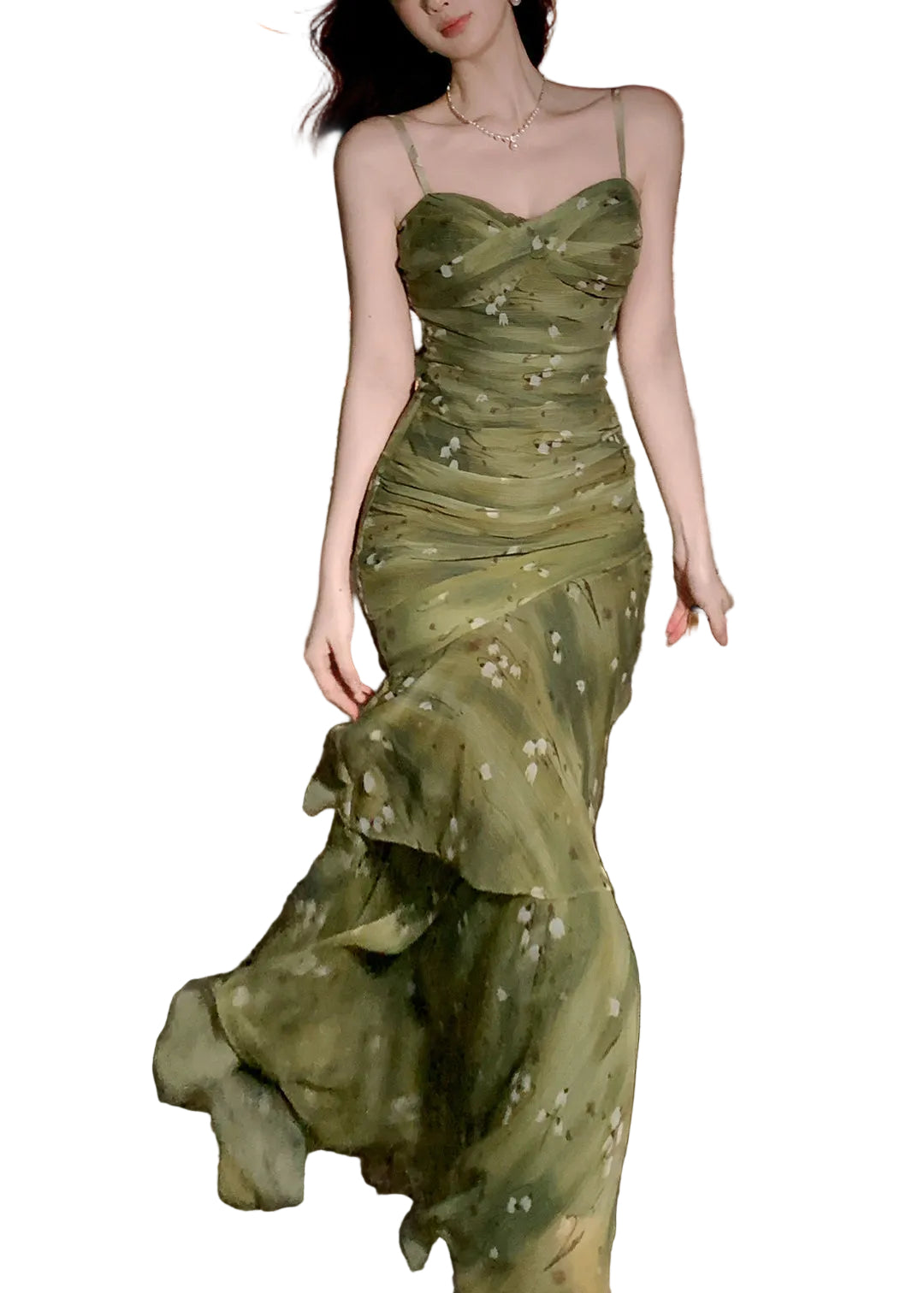 Robe Longue d'Été à Imprimé Vert Français 0