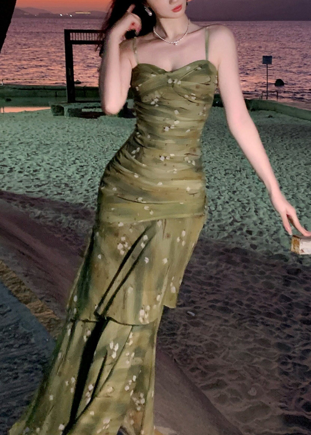 Robe Longue d'Été à Imprimé Vert Français 1