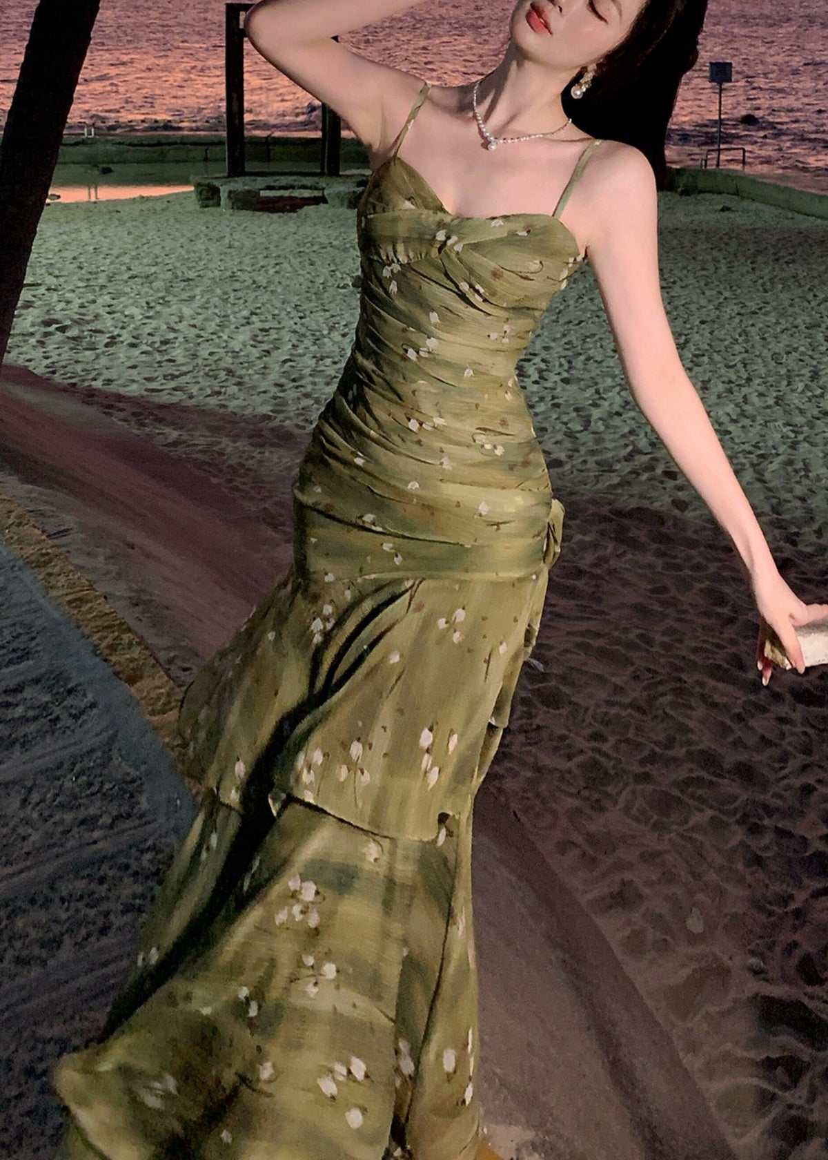 Robe Longue d'Été à Imprimé Vert Français 3