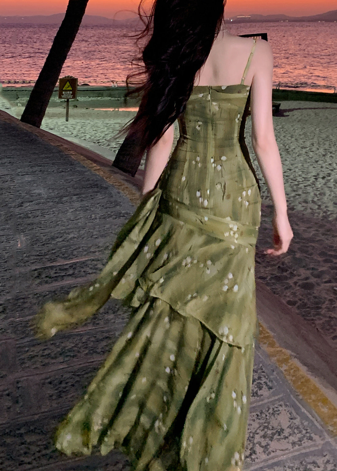 Robe Longue d'Été à Imprimé Vert Français 4