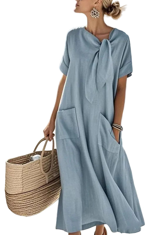 Robe Longue d'Été avec Poches à Nœud pour Femme 1