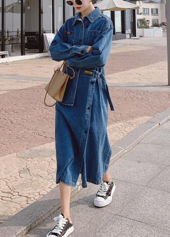 Robe Longue en Denim à Manches Longues pour Femme avec Design Asymétrique 1