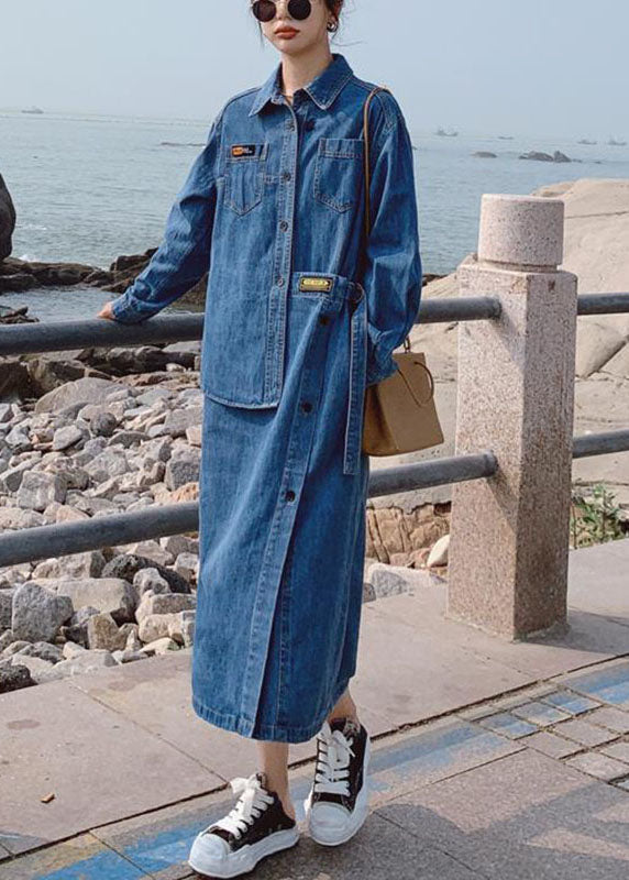 Robe Longue en Denim à Manches Longues pour Femme avec Design Asymétrique 2