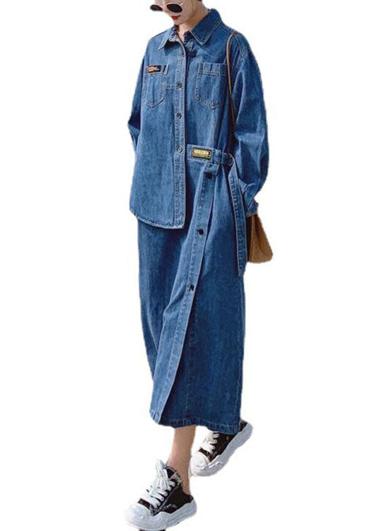 Robe Longue en Denim à Manches Longues pour Femme avec Design Asymétrique 4