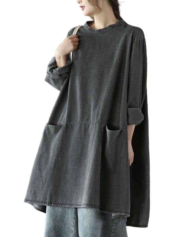 Robe Longue en Jean à Col Rond pour Femme 0