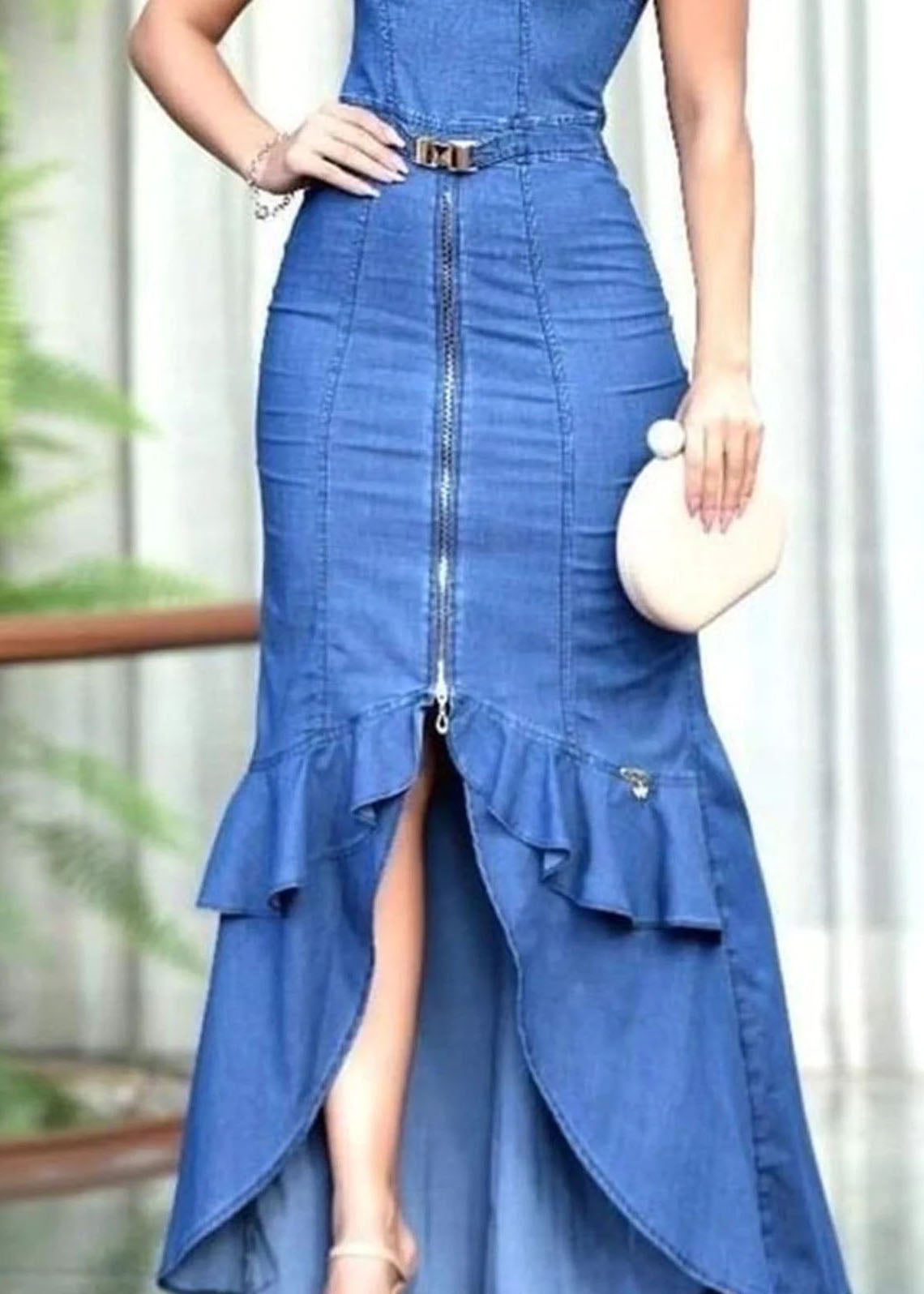 Robe Longue en Jean à Volants 2