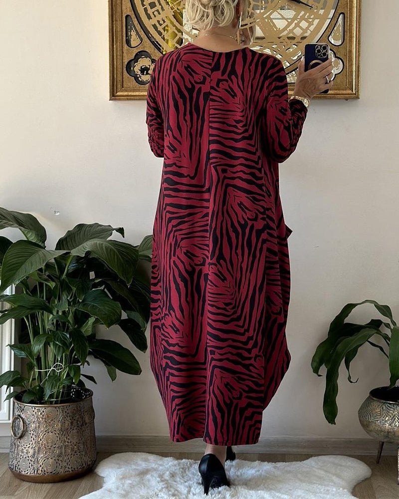 Robe Maxi Femme Chic en Coton avec Imprimé et Poches