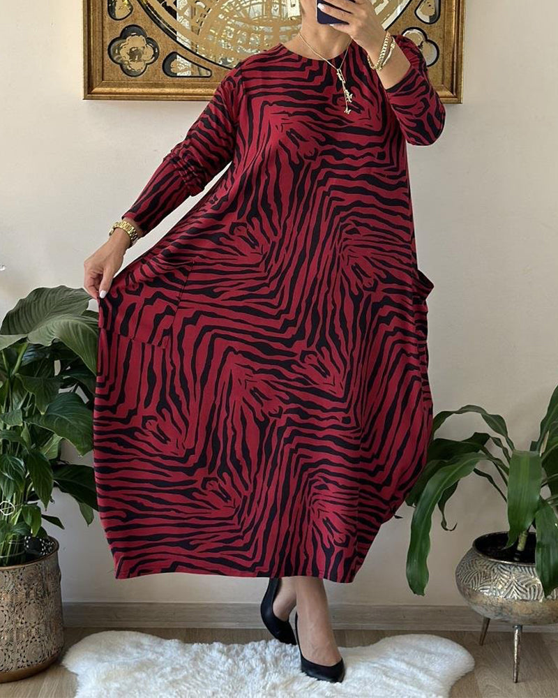 Robe Maxi Femme Chic en Coton avec Imprimé et Poches