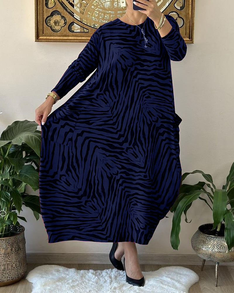 Robe Maxi Femme Chic en Coton avec Imprimé et Poches
