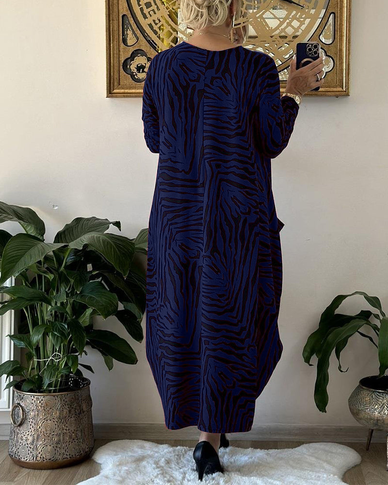 Robe Maxi Femme Chic en Coton avec Imprimé et Poches