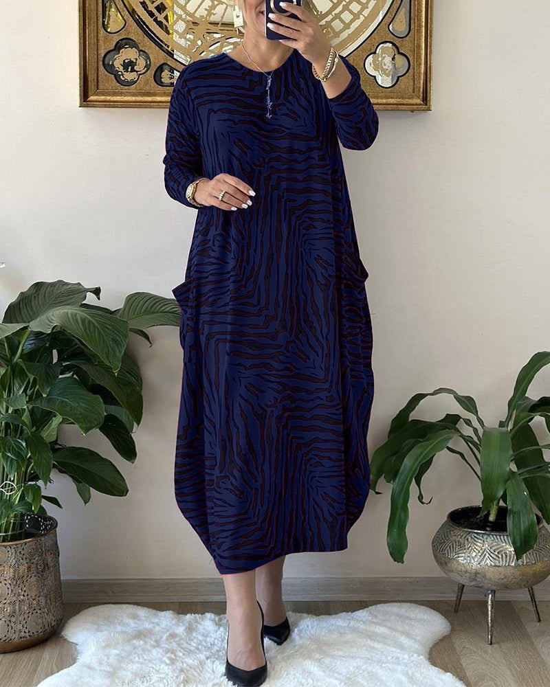 Robe Maxi Femme Chic en Coton avec Imprimé et Poches