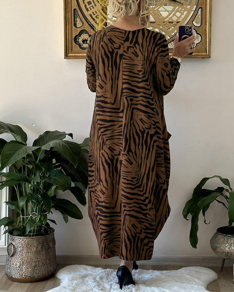 Robe Maxi Femme Chic en Coton avec Imprimé et Poches