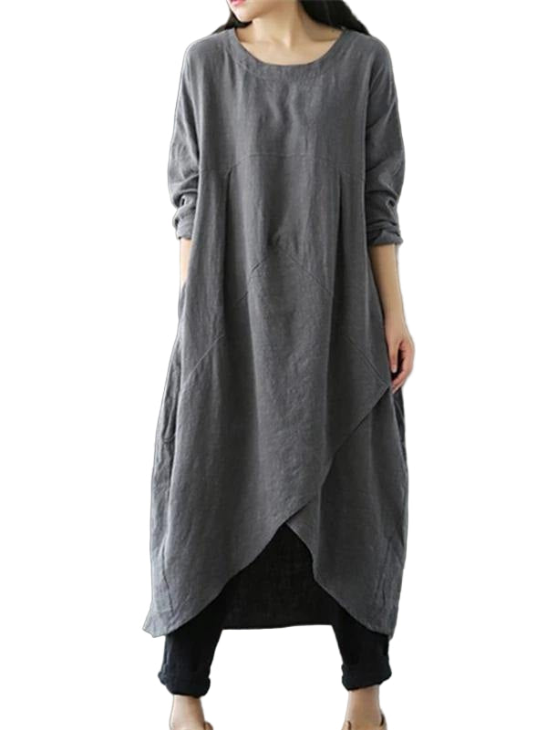 Robe Maxi Femme Col Rond Asymétrique 0