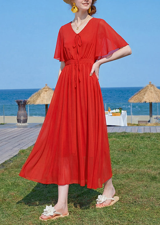 Robe Maxi Femme Col V Froissé Patchwork 0