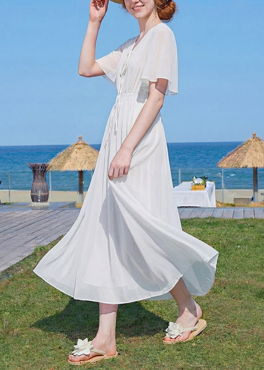 Robe Maxi Femme Col V Froissé Patchwork 3