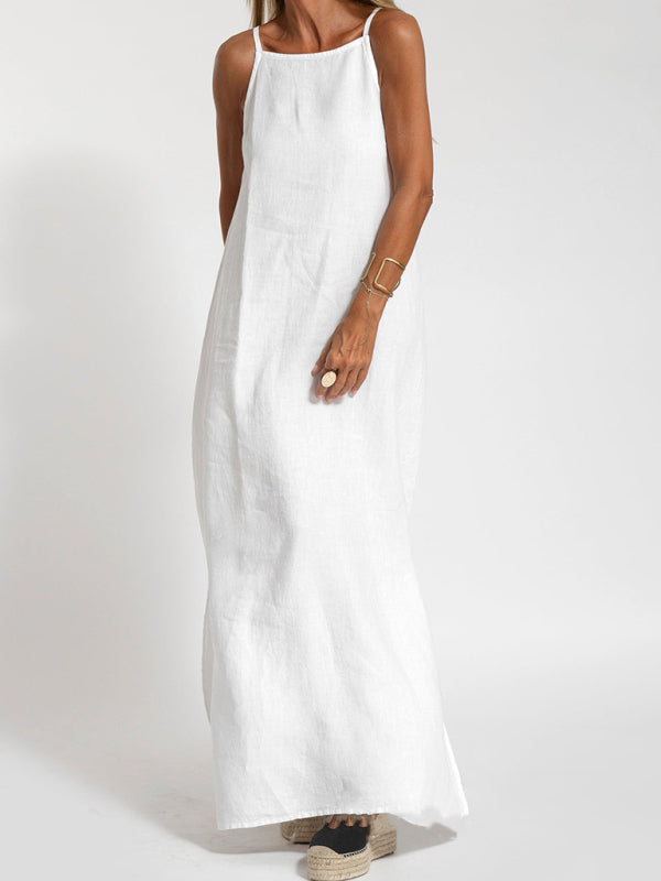 Robe Maxi Femme Décolleté Halter Mélange Coton Lin 6