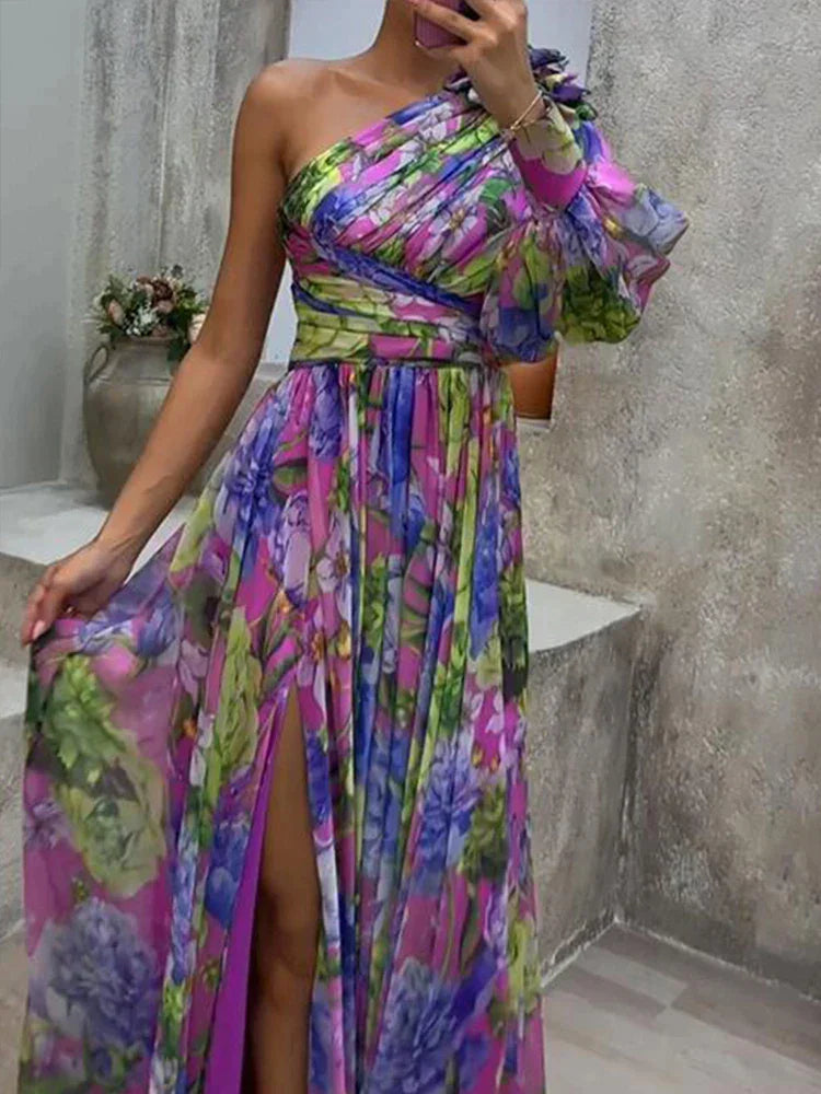 Robe Maxi Femme Imprimé Lilas Fente Latérale 1