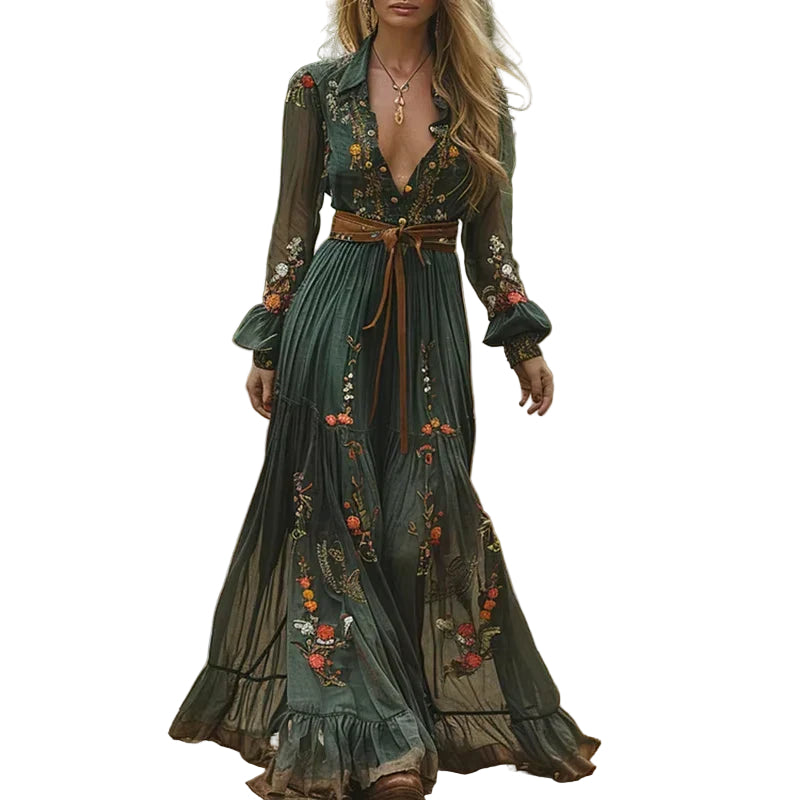 Robe Maxi Femme Style Boho à Manches Longues 0