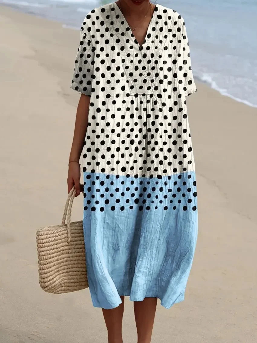 Robe Maxi Femme à Manches Courtes en Polyester à Rayures 10