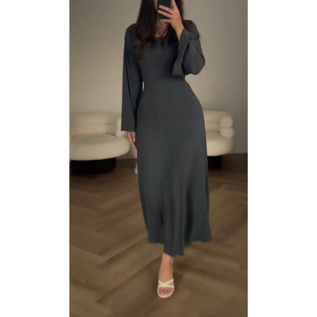 Robe Maxi Femme à Manches Longues en Tissu Fluide