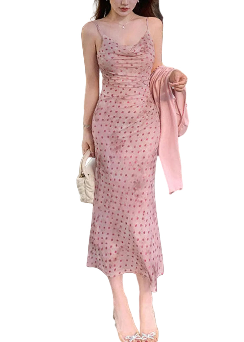 Robe Maxi Femme à Pois Bretelles Spaghetti Été 0