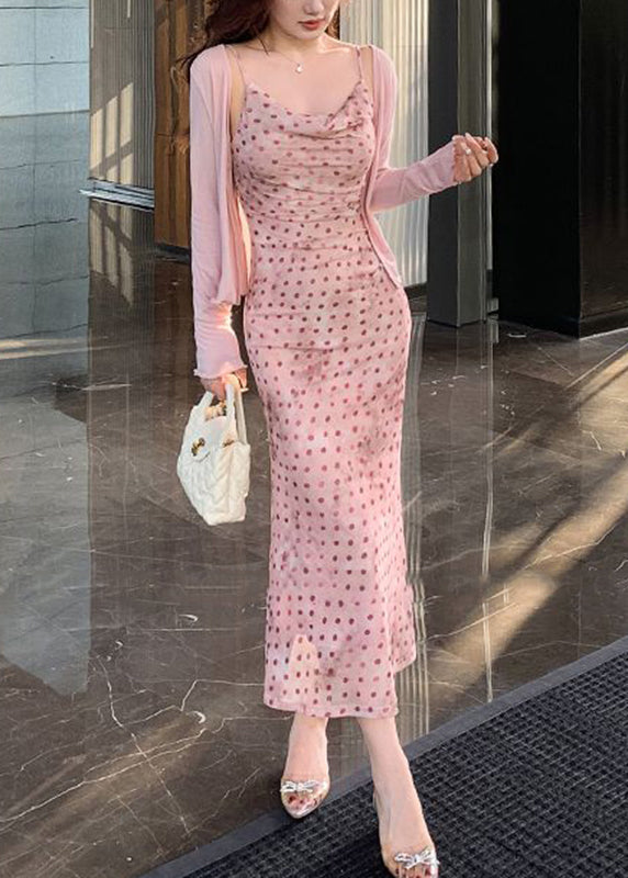 Robe Maxi Femme à Pois Bretelles Spaghetti Été 2
