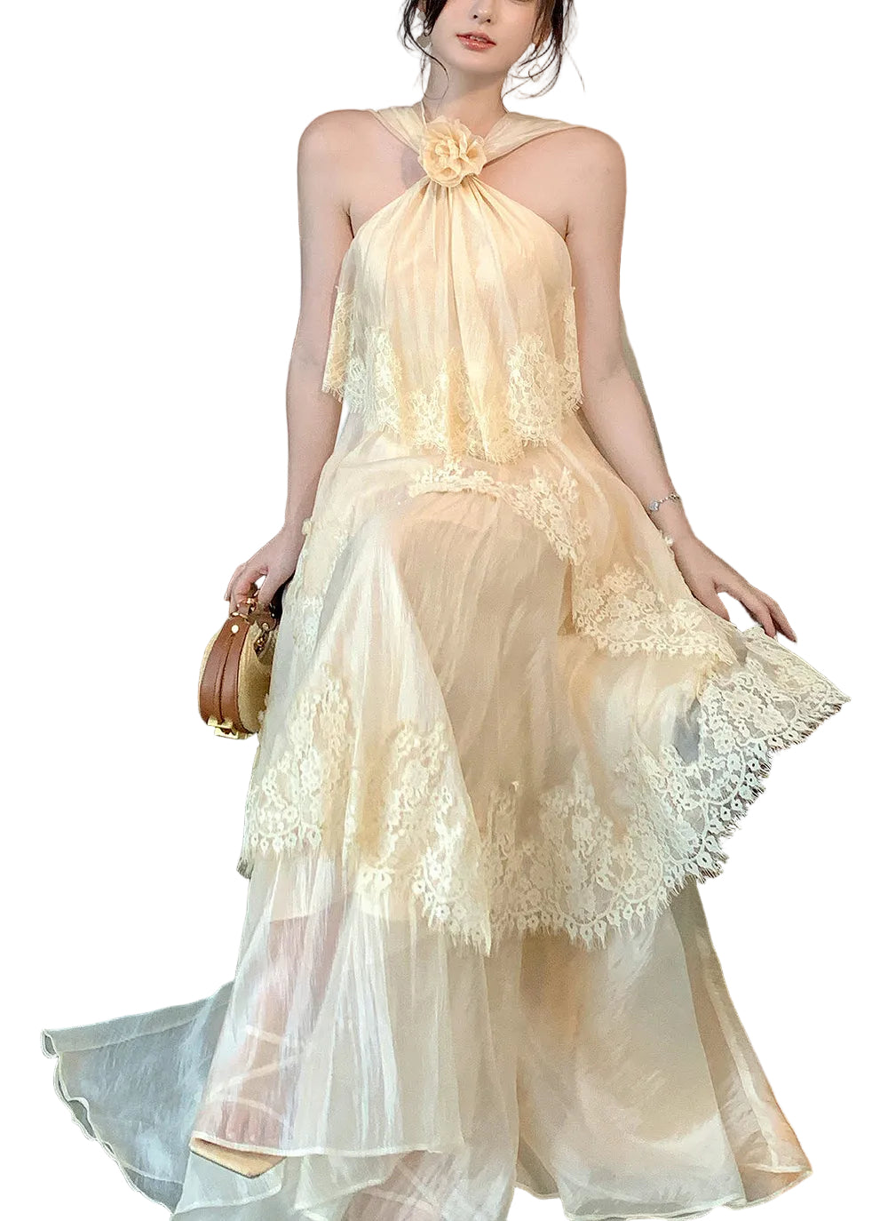 Robe Maxi Florale à Dos Nu pour Femmes 0